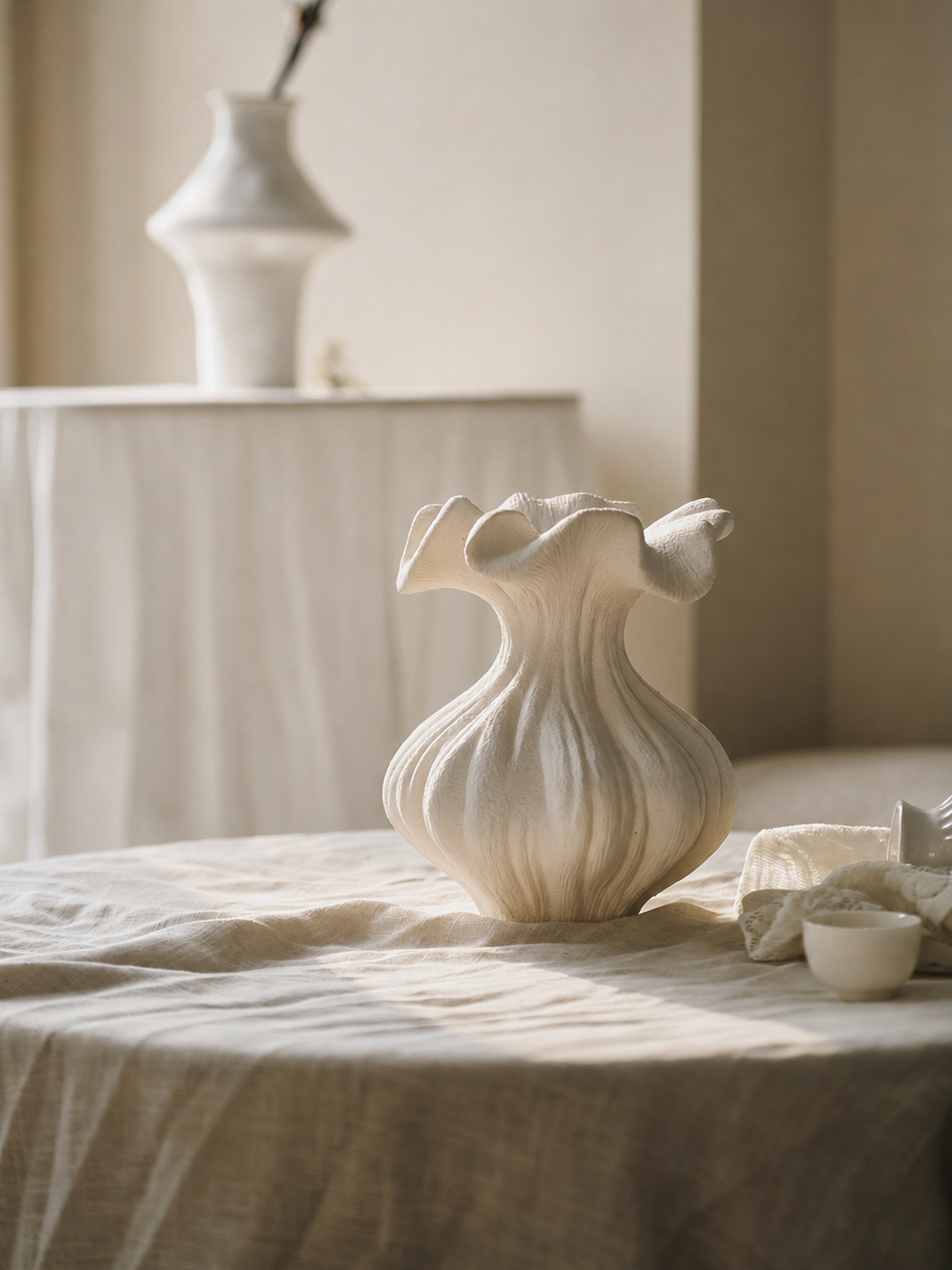 Sculptural Sand Texture Ivory Vase