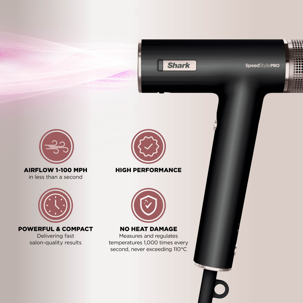 Shark Beauty SpeedStyle Pro 3-In-1 High-Velocity Hair Dryer System for Straight & Wavy Hair Black
