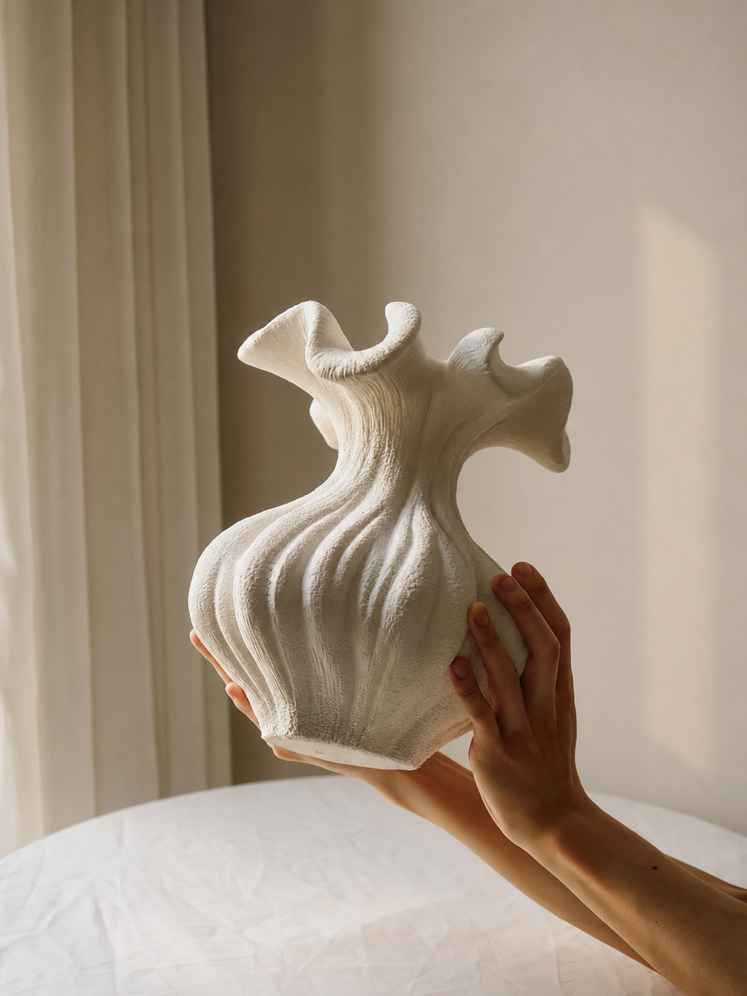 Sculptural Sand Texture Ivory Vase