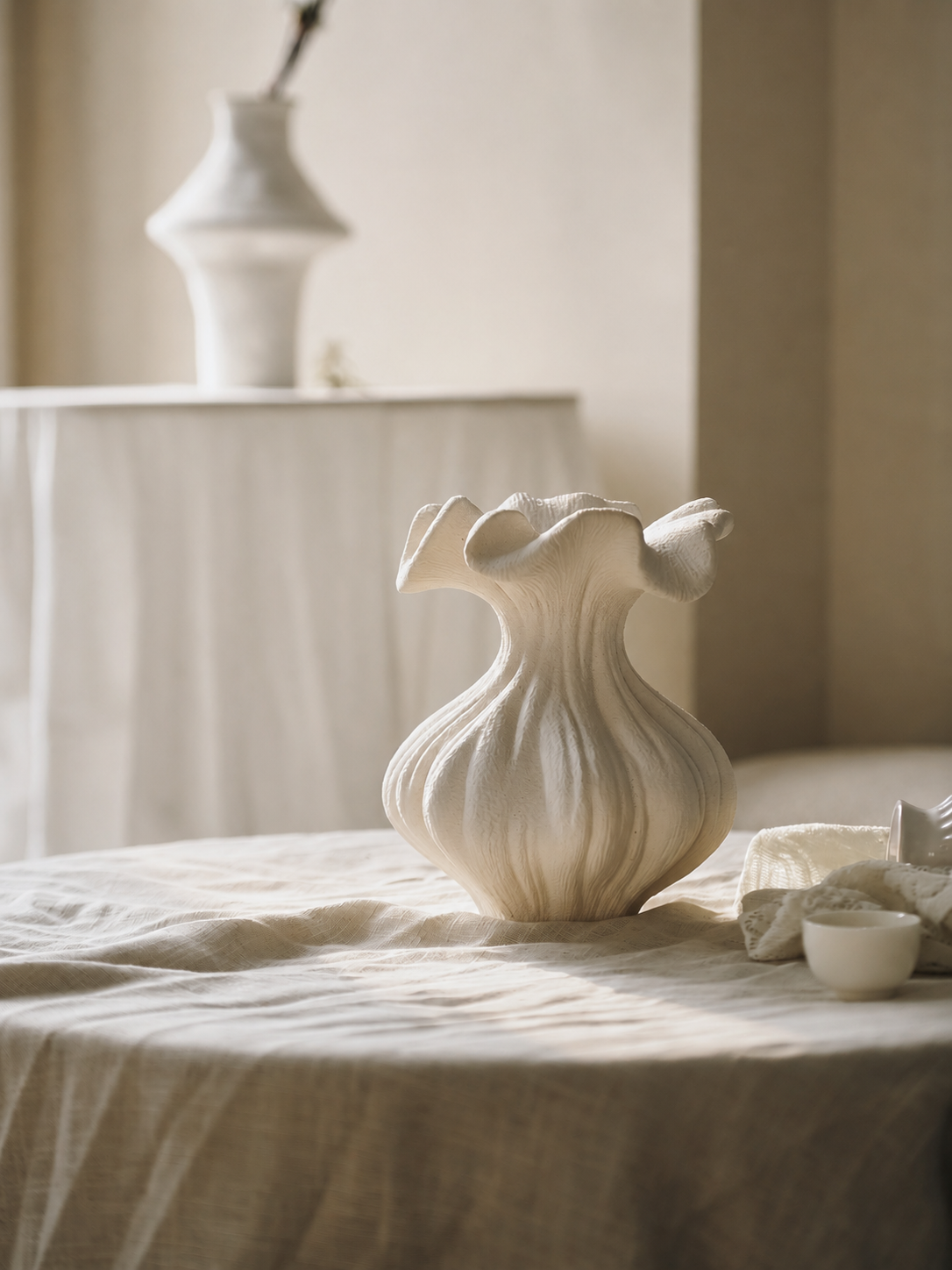 Sculptural Sand Texture Ivory Vase